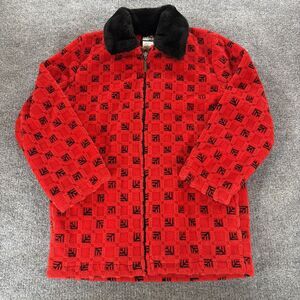 Vintage Duffel Outdoors Fleece Jacket Red Black Faux Fur Collar Canada 90s XS